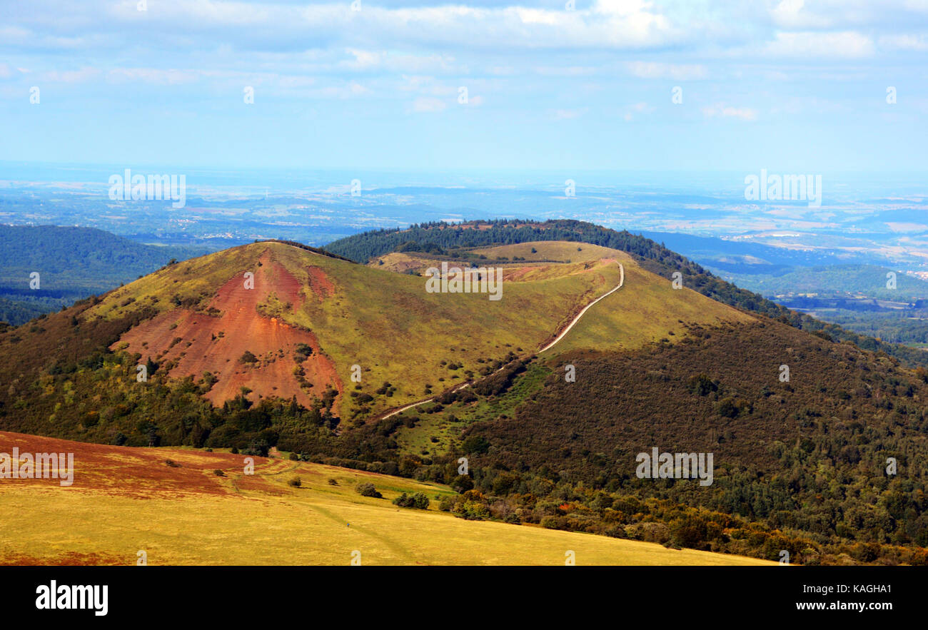 aerial view on Pariou volcano ,natural Regional park of Auvergne ...