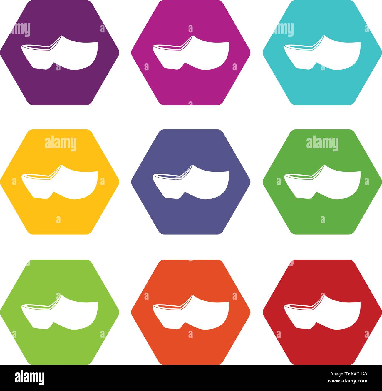 Clogs icon set color hexahedron Stock Vector