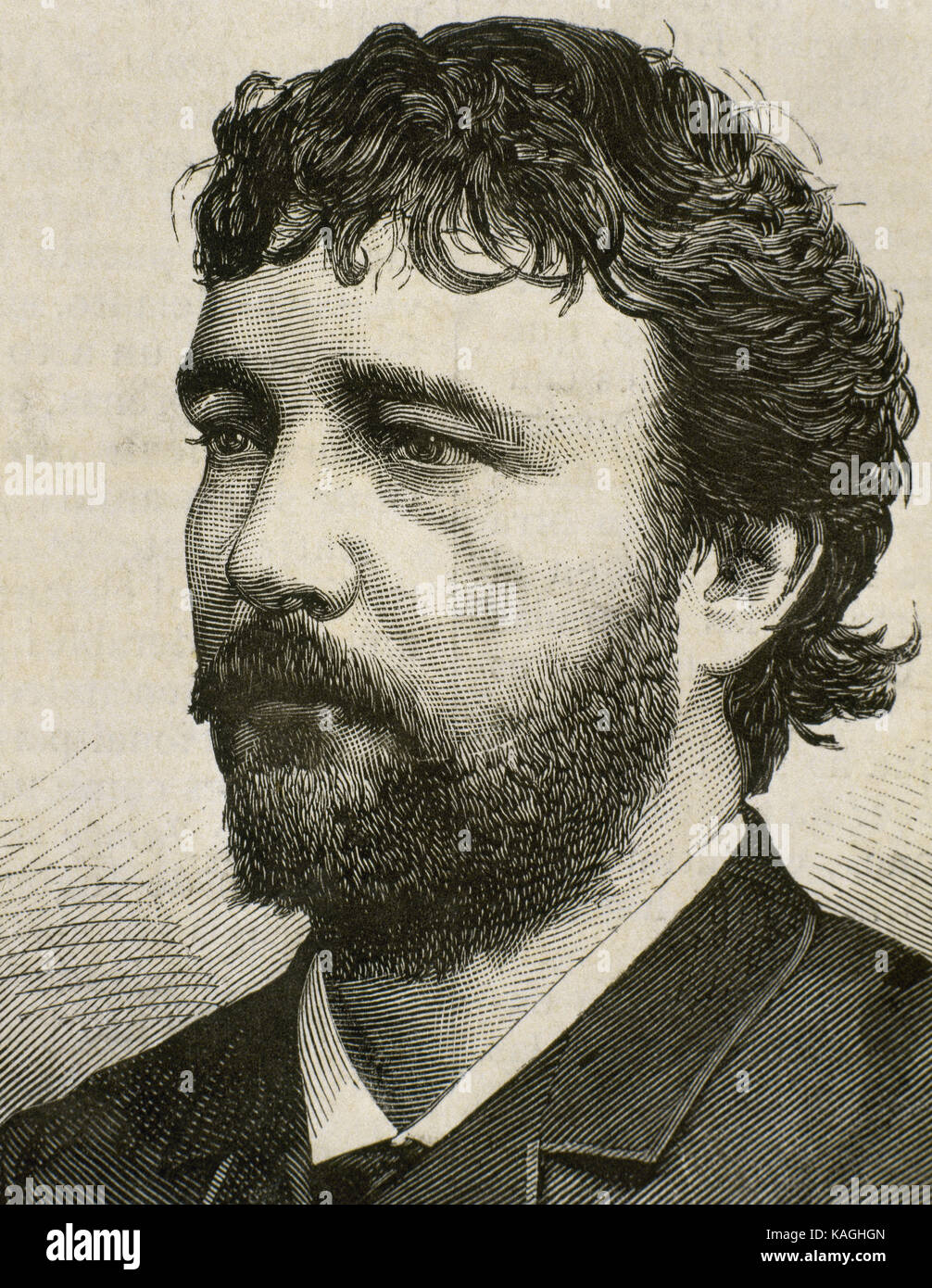 Angelo Masini (1844-1926). Italian tenor. Portrait. Engraving. 'La Ilustracion Espanola y Americana', 1882. Stock Photo