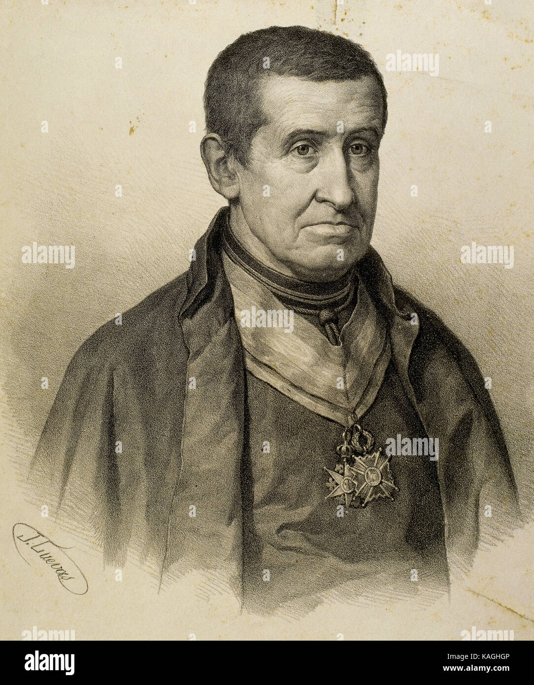Miguel Hilarion Eslava y Elizondo (1807-1878). Spanish priest and composer. Portrait. Engraving by J. Cuevas. Stock Photo