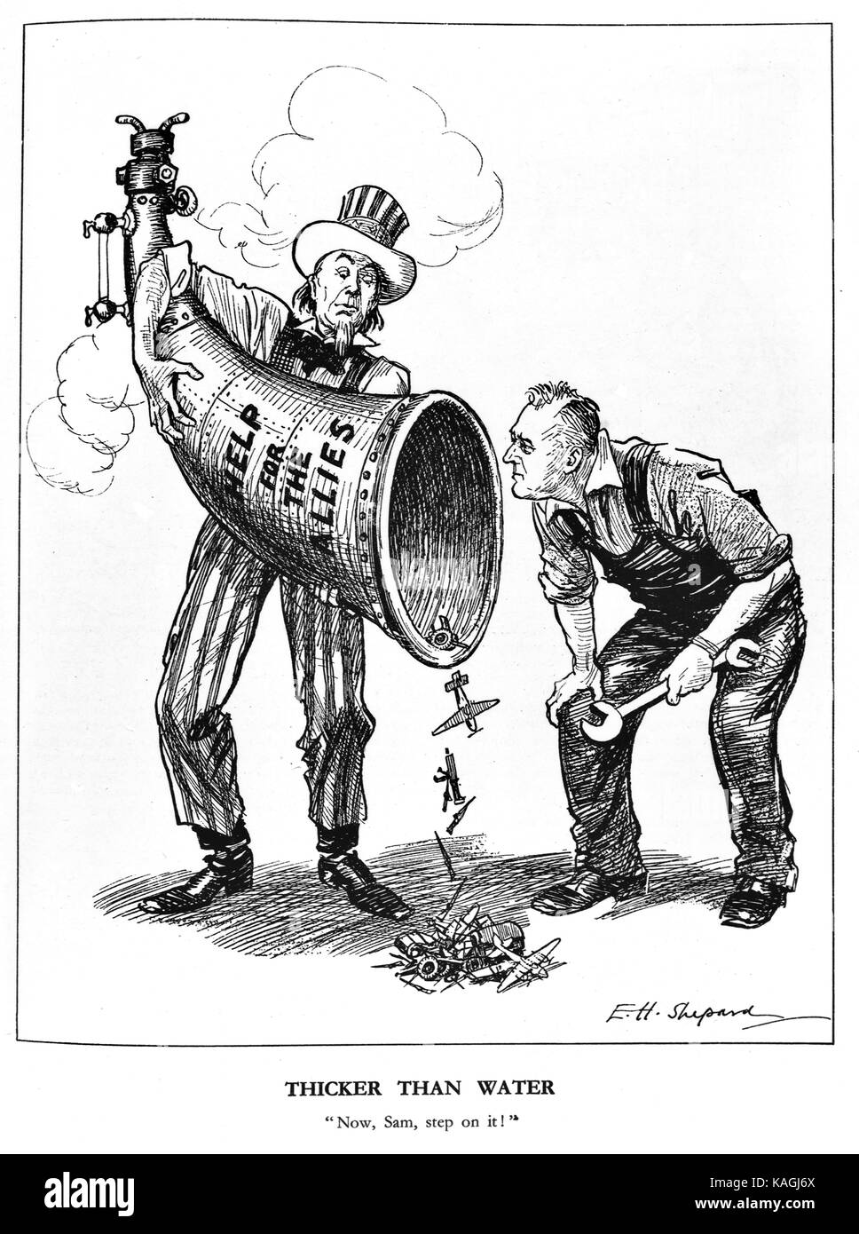 Cartoon. Roosevelt and Uncle Sam Stock Photo