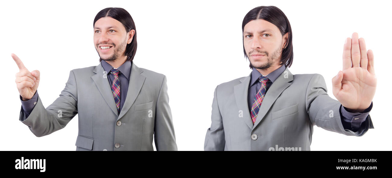 Young businessman in gray suit isolated on white Stock Photo - Alamy
