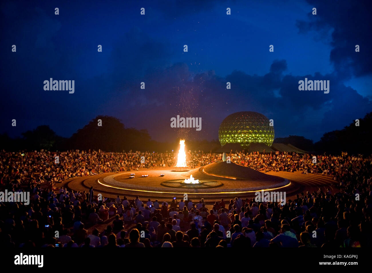 Auroville, India, February 28, 2017: Collective Meditation with dawn ...