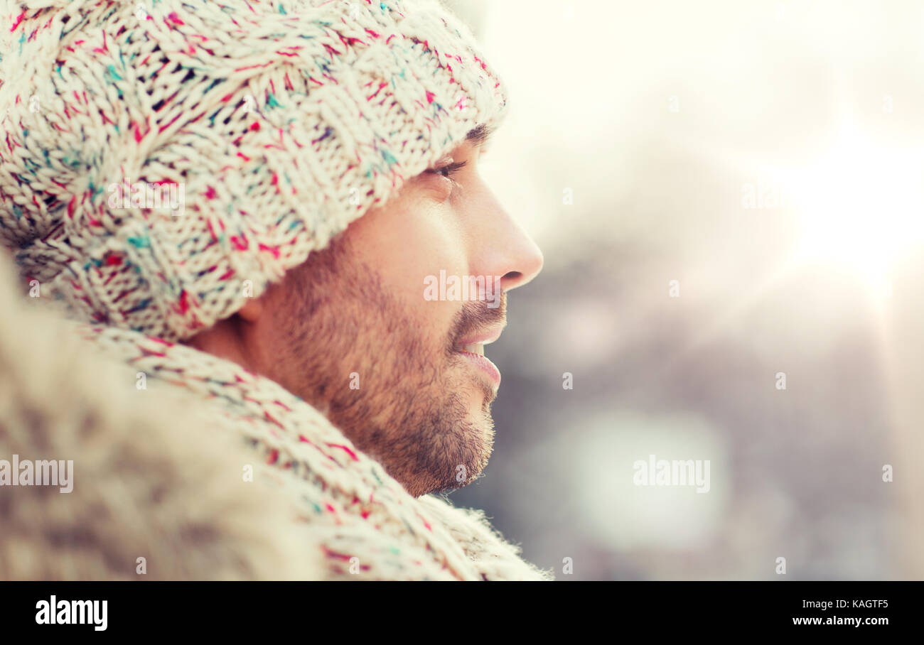 face of happy man outdoors in winter Stock Photo - Alamy