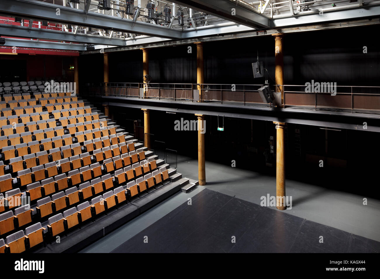Raked seating in auditorium seen from gallery. Compagnietheater