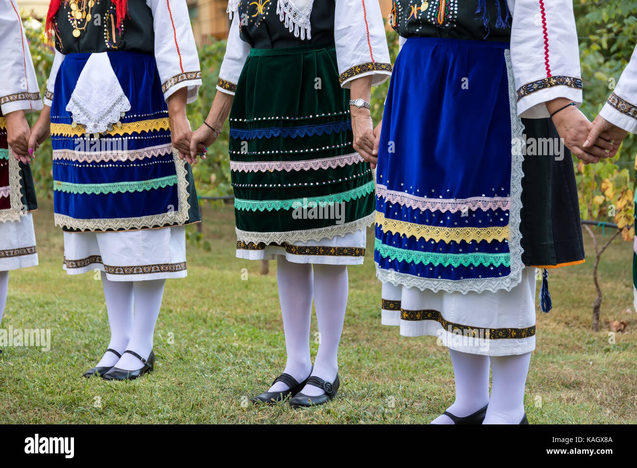 Thessaloniki, Greece - Sept  21, 2017: Group performing Greek folklore dance during the harvest season Stock Photo