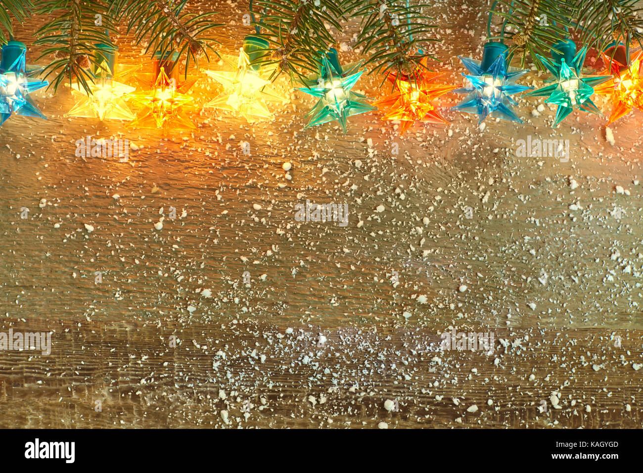 Christmas star lights on wooden background with copy space Stock Photo ...