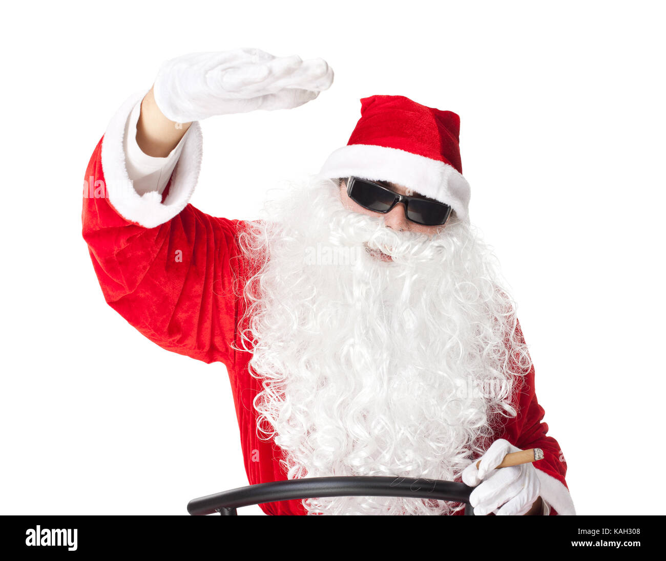 Santa Claus showing rap gesture , wearing sunglasses and smoking a