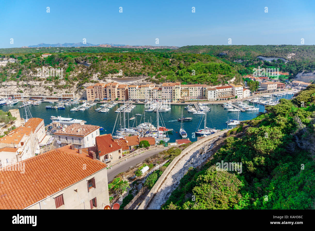 A view of Bonifacio port and old town Stock Photo