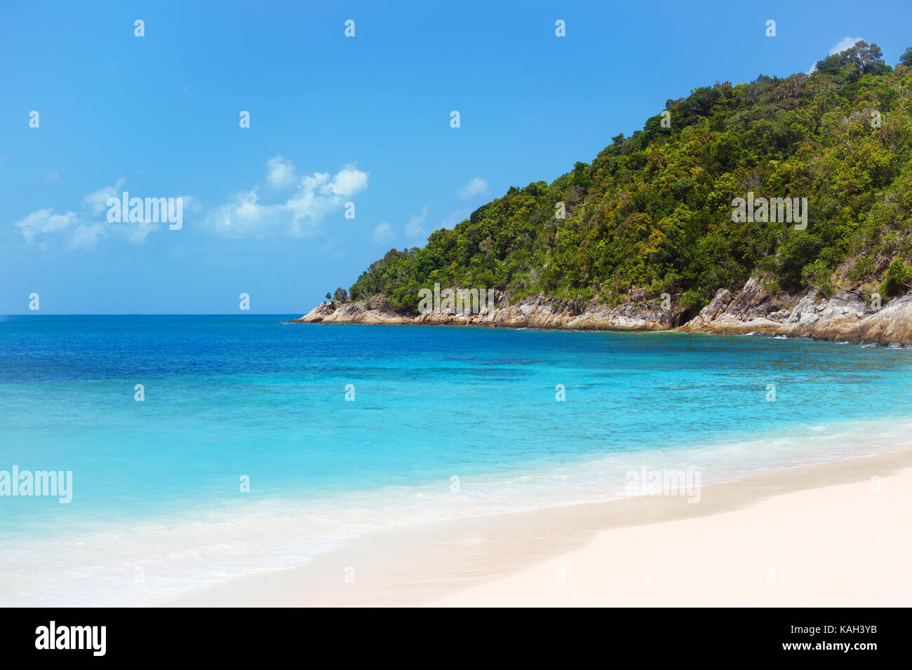 Idyllic tropical white sand beach and sea on a sunny summer day. Perhentian Kecil island, Malaysia. Stock Photo