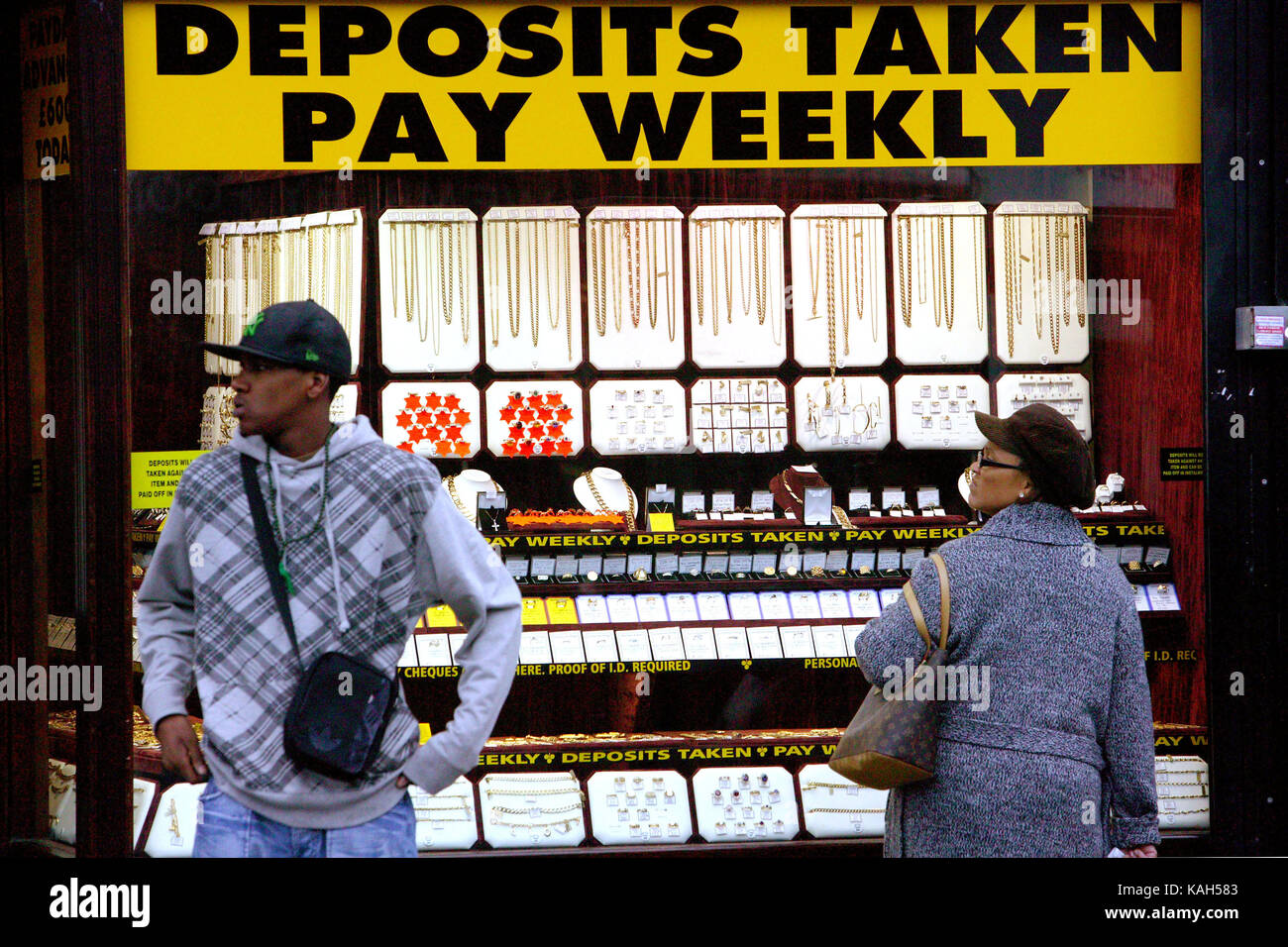 United Kingdom, London : Pawnbroker, cheques cashed and speed loans. Wembley Central, London. 20.10.2008. Stock Photo