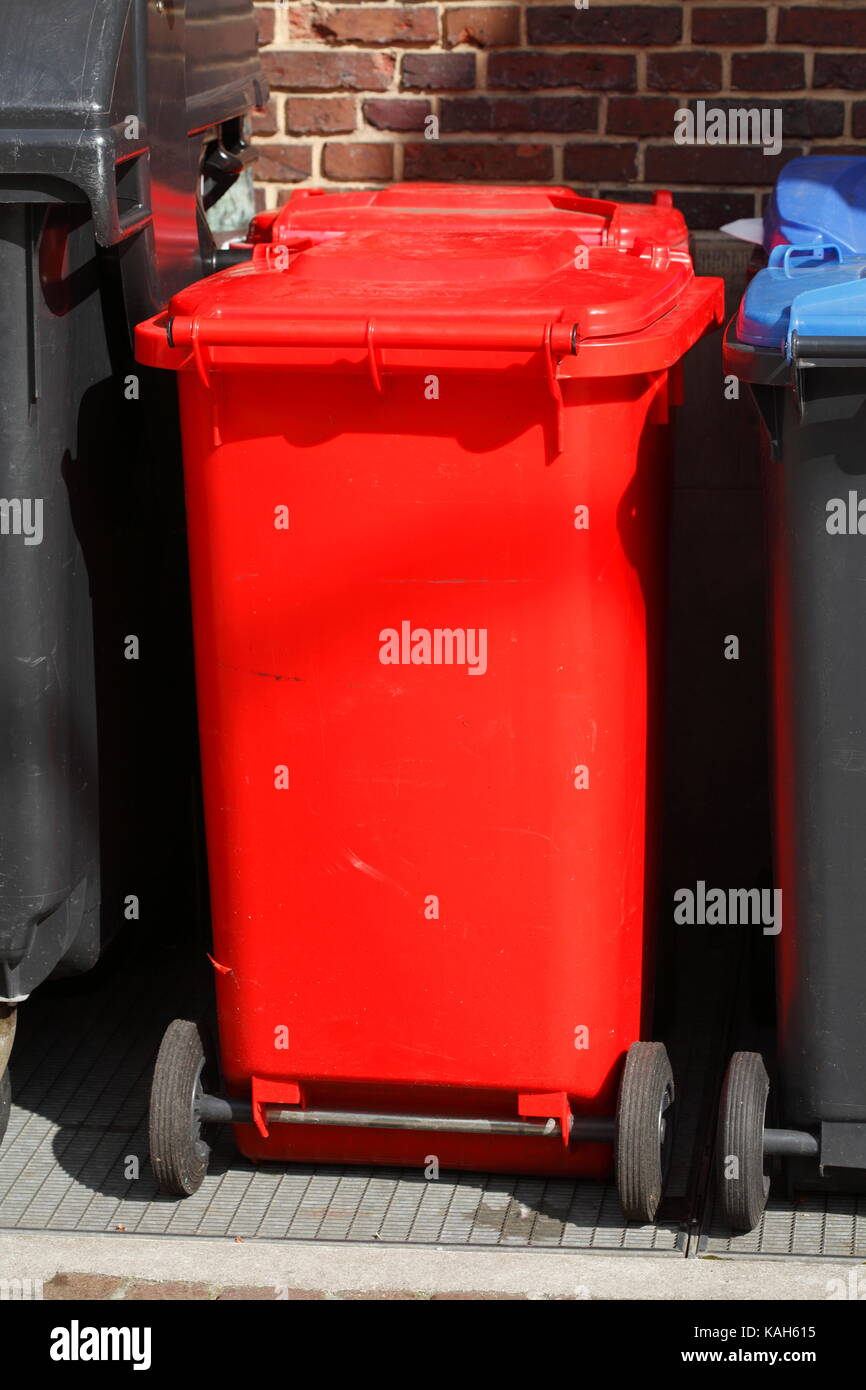 red recycling bin for glass Stock Photo Alamy