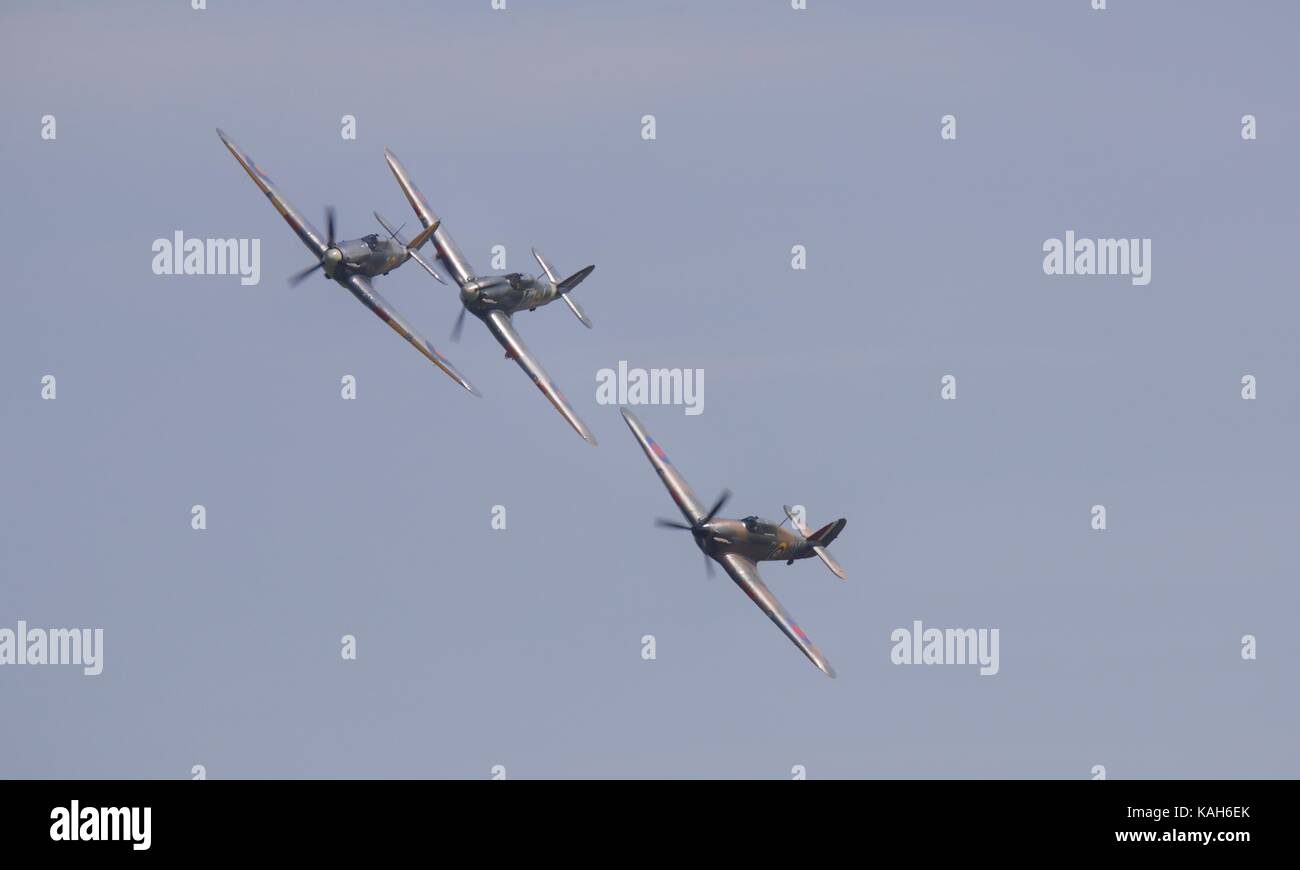 Three Hawker Hurricanes flying at Duxford 2017 Battle of Britain Air
