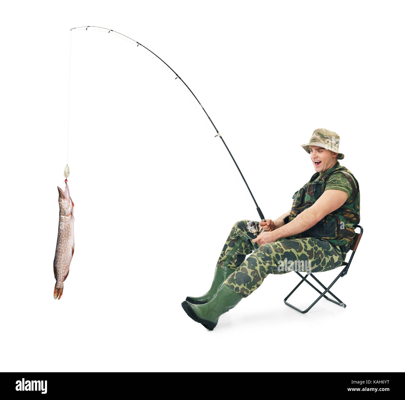 Pensive Fisherman In Camo Outfit Carrying Fishing Pole While Going Fishing  With Dog In Summer Day Stock Photo - Download Image Now - iStock