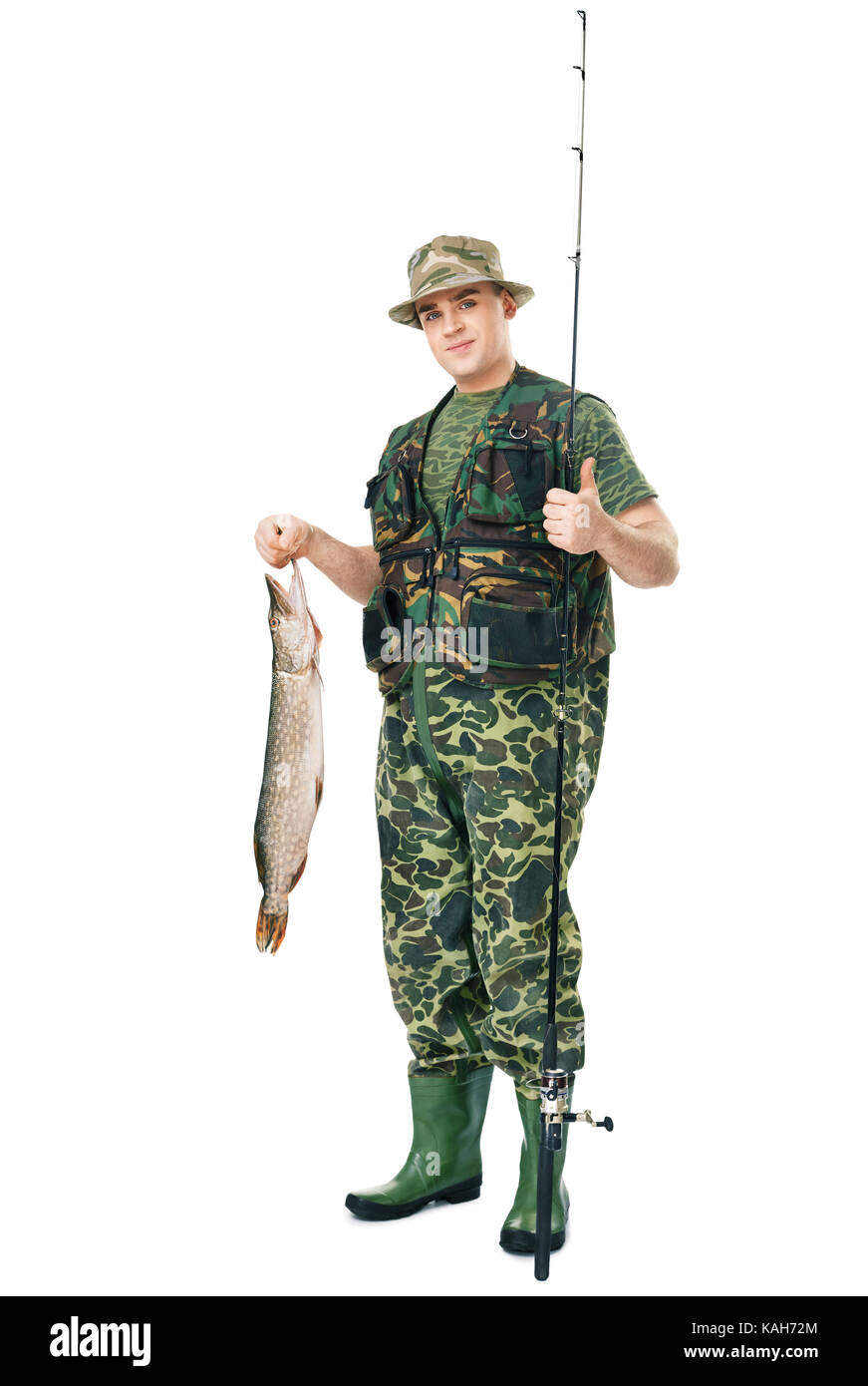 Man fisherman fish fishing rod Cut Out Stock Images & Pictures