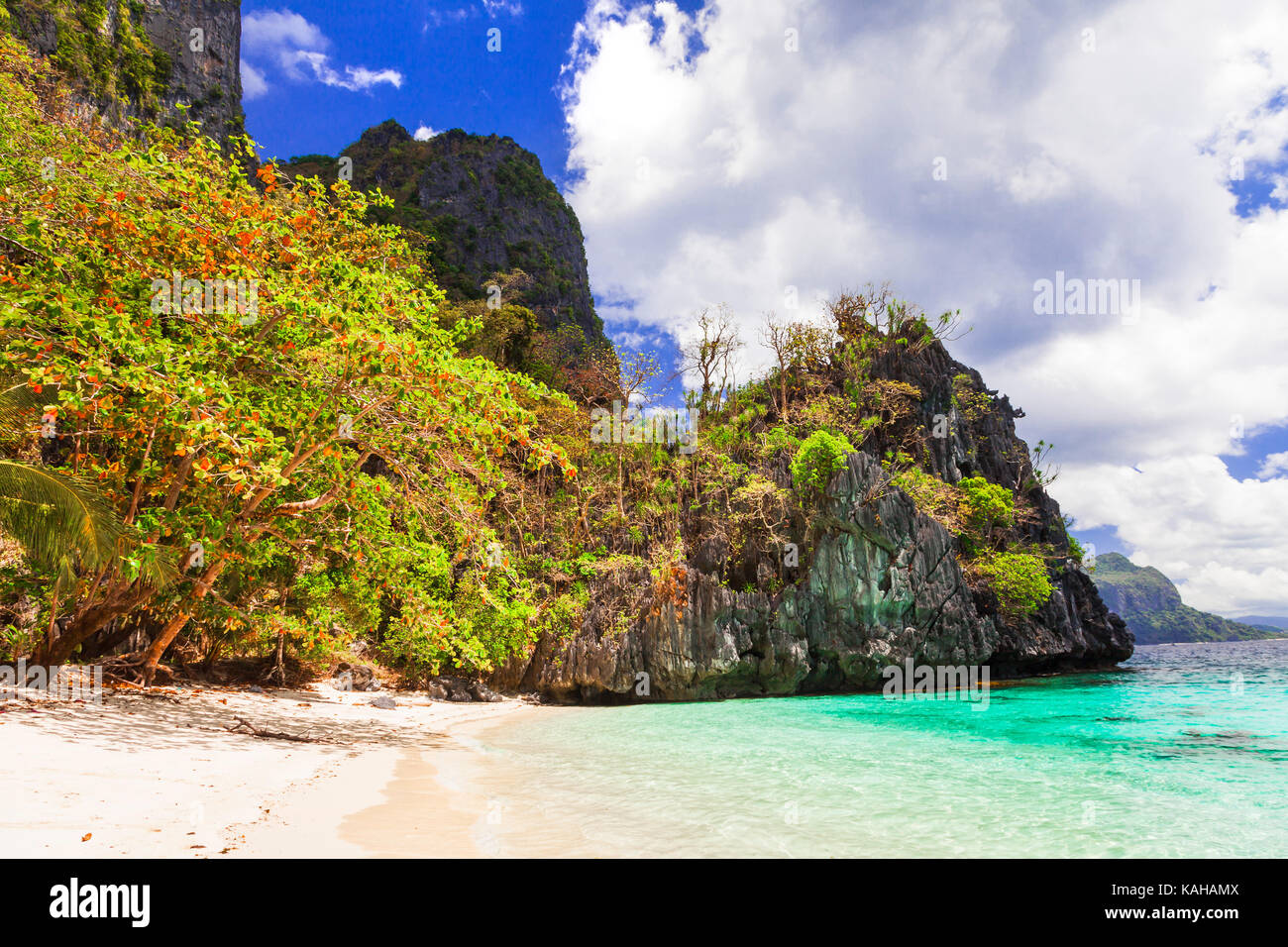 Beautiful beach ,azure vsea and rocks,Palawan,El Nido,Philippines. Stock Photo