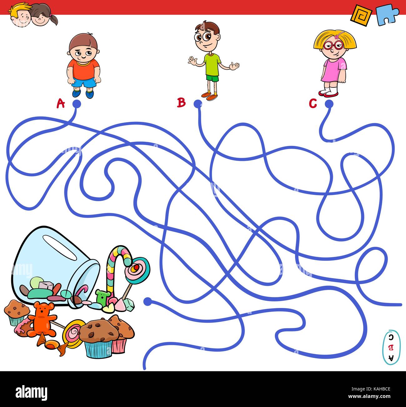 Cartoon Illustration of Paths or Maze Puzzle Activity Game with ...