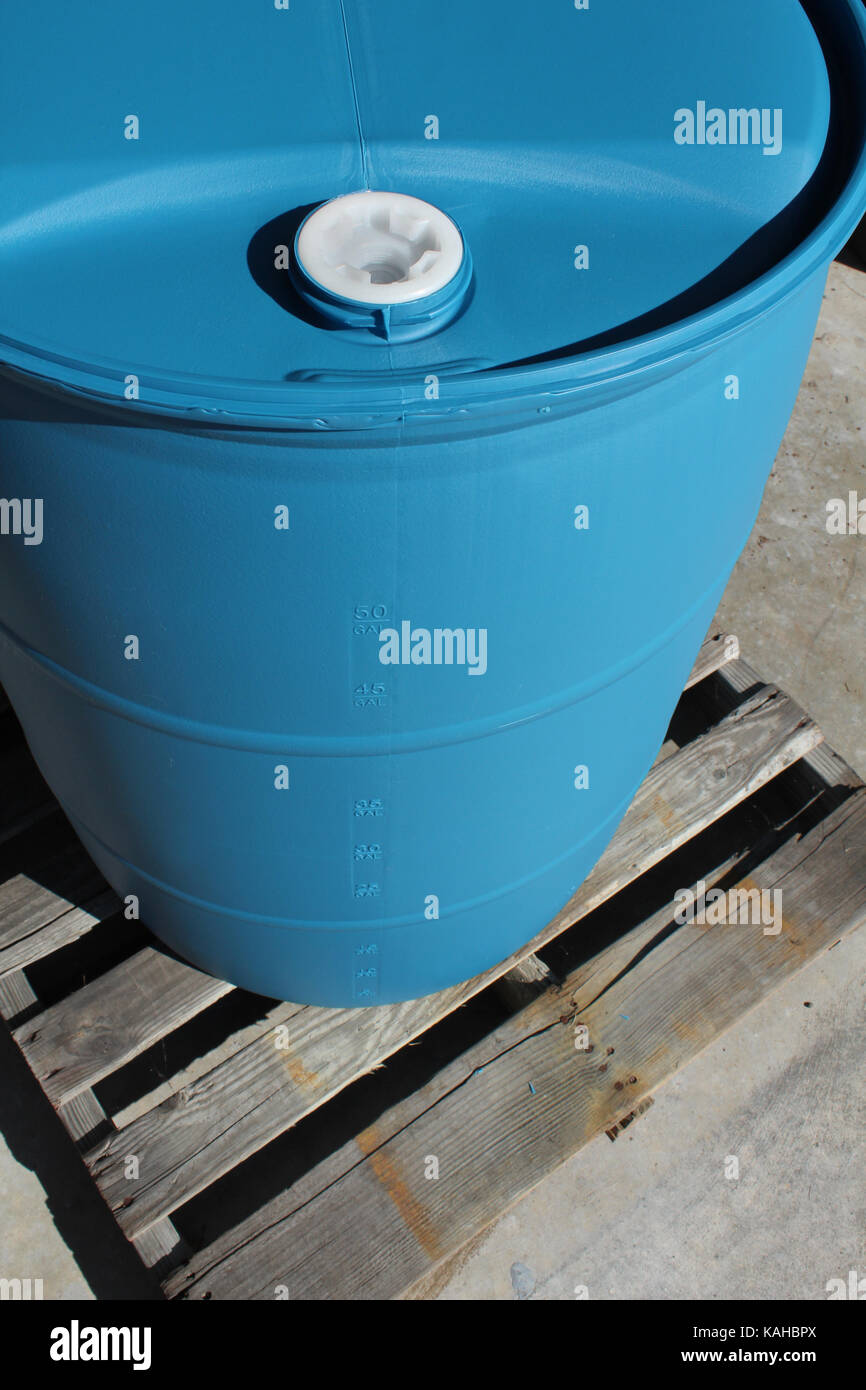 blue water storage barrel Stock Photo Alamy