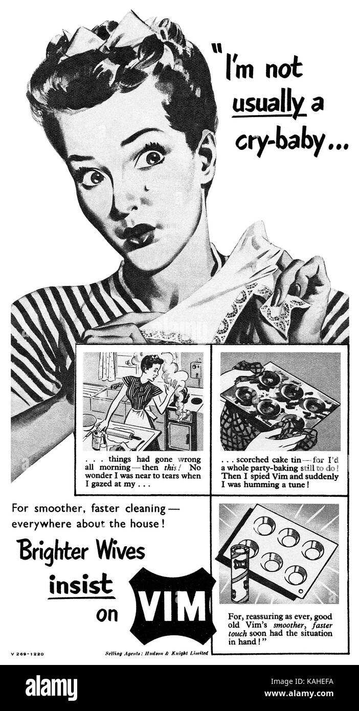 1950 British advertisement for Vim household cleaner. Stock Photo