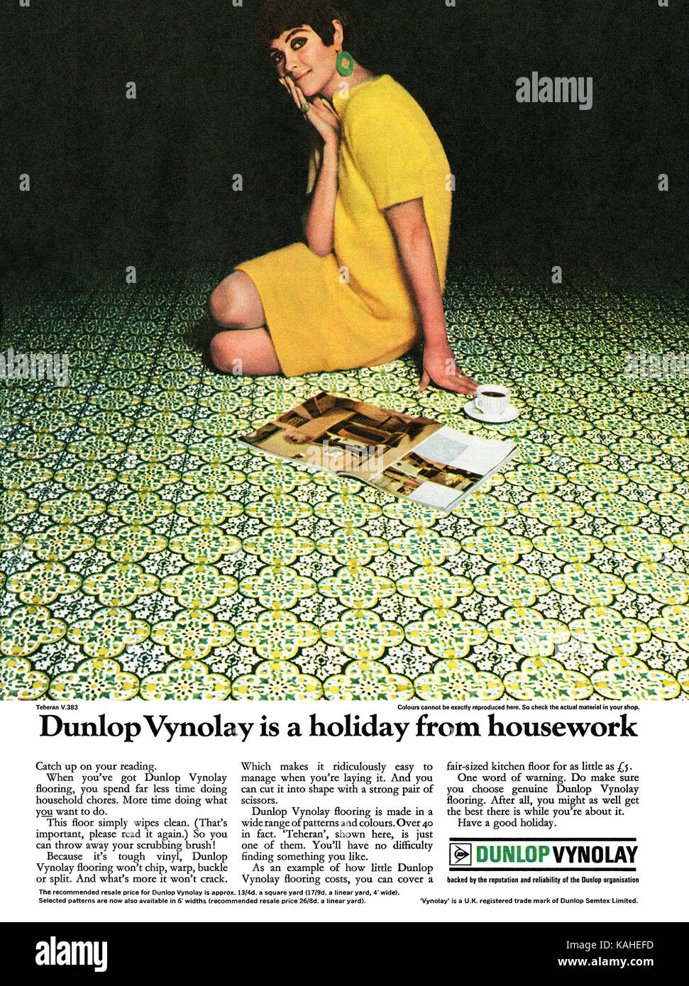 1967 British advertisement for Dunlop Vynolay vinyl flooring. Stock Photo