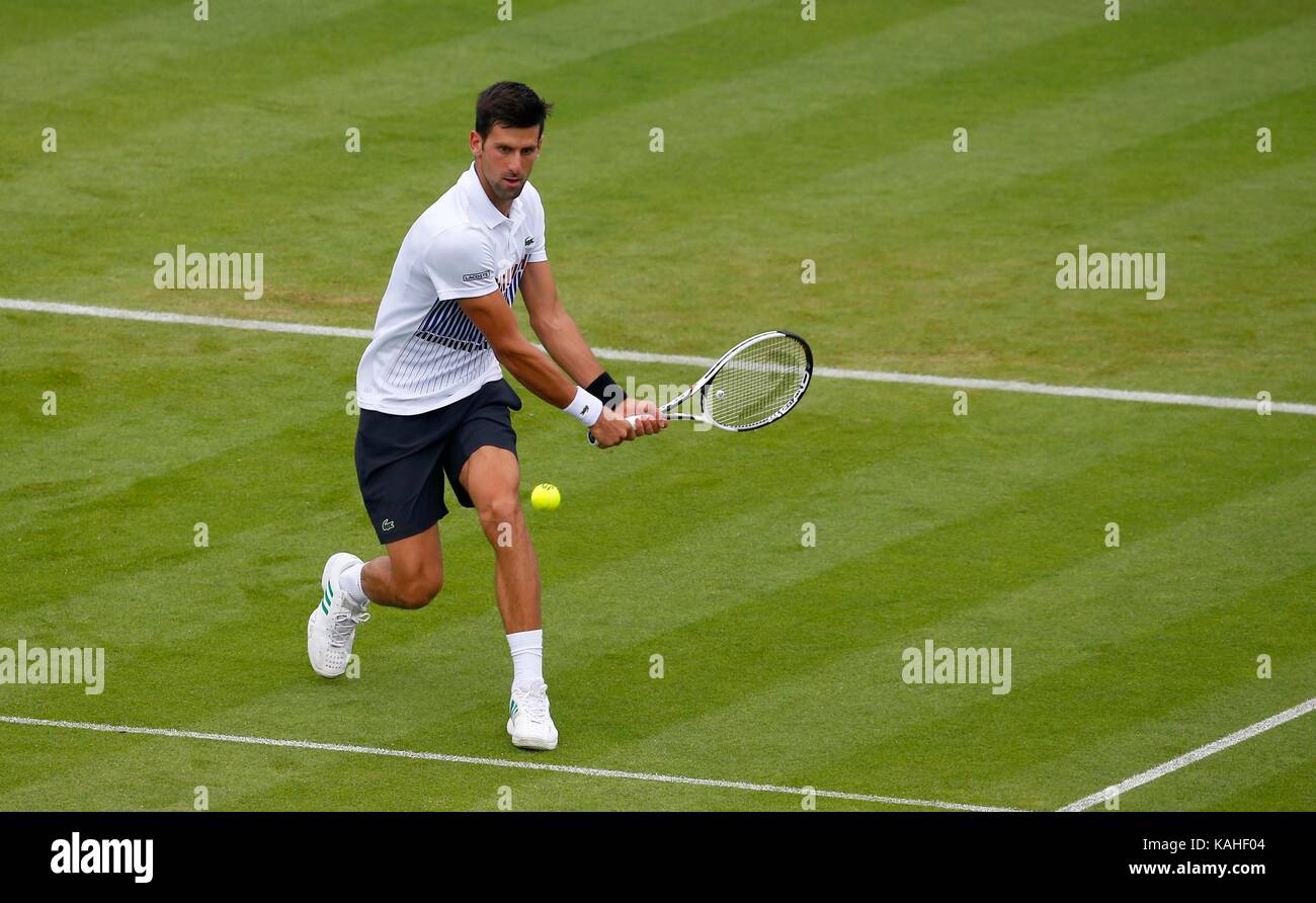 Novak Djokovic of Serbia in action during his match against Vasek Pospisil of Canada on day six of the Aegon International at Devonshire Park, Eastbourne. 28 Jun 2017 Stock Photo