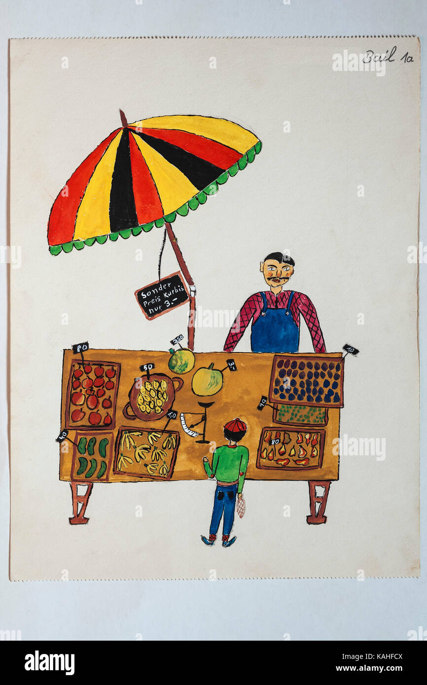 Market Stall With Fruit And Parasol Children S Drawing 11 Years Germany Stock Photo Alamy