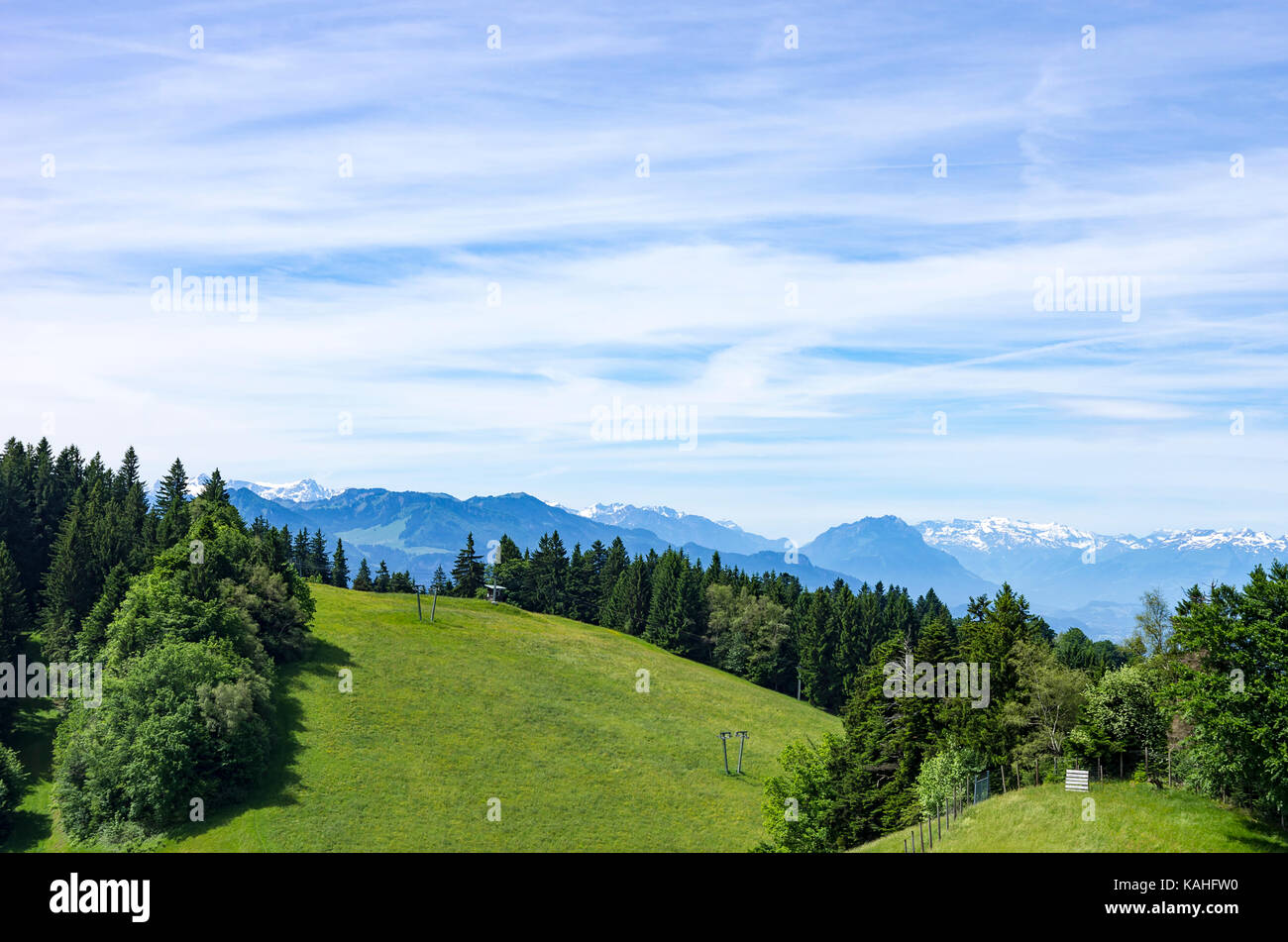 View over the Swiss Alps from Pfänder Mountain in Bregenz, Vorarlberg, Austria. Stock Photo