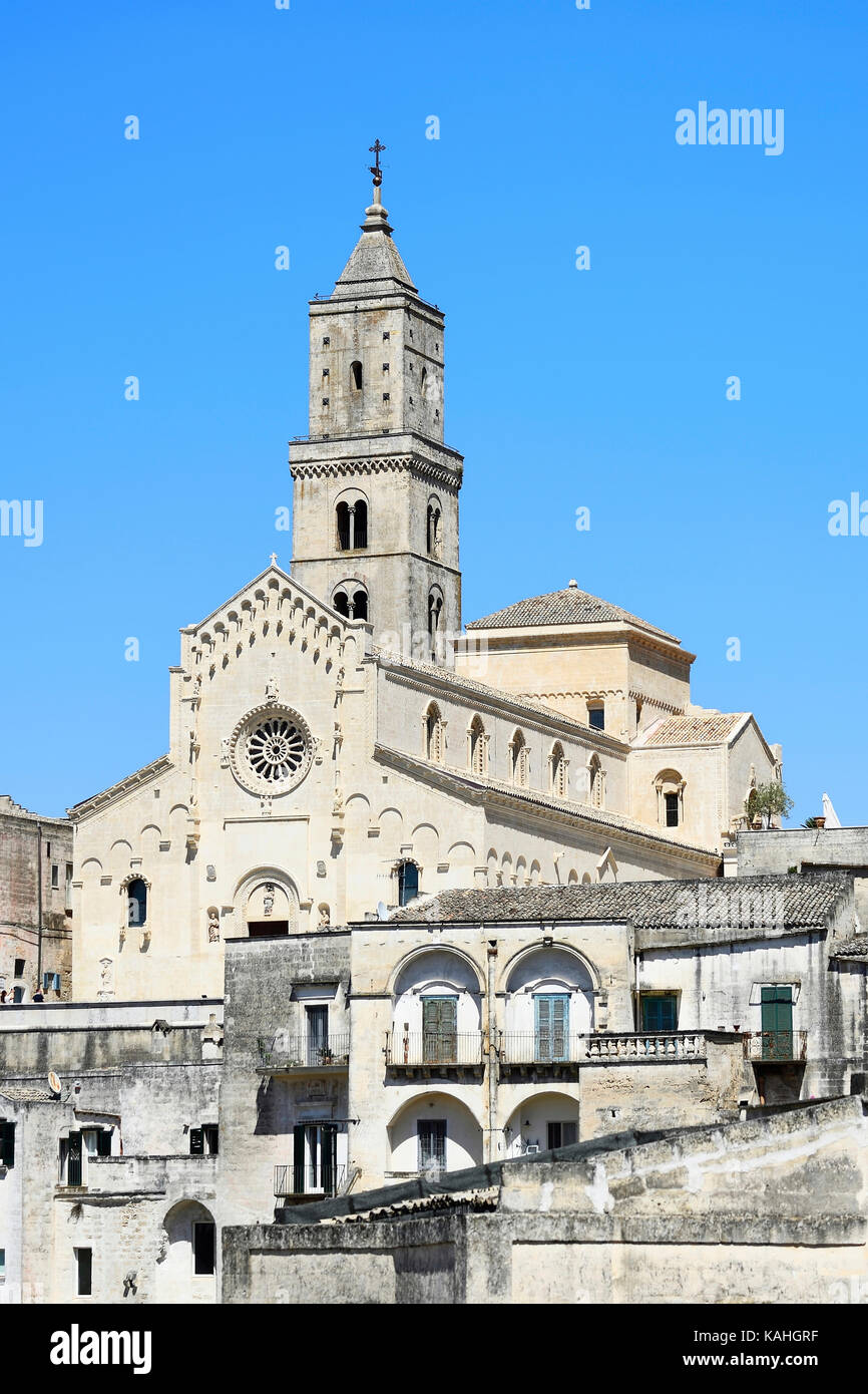 Cathedral in medieval old town, Sassi di Matera, Capital of Culture 2019, Matera, province of Basilicata, Italy Stock Photo
