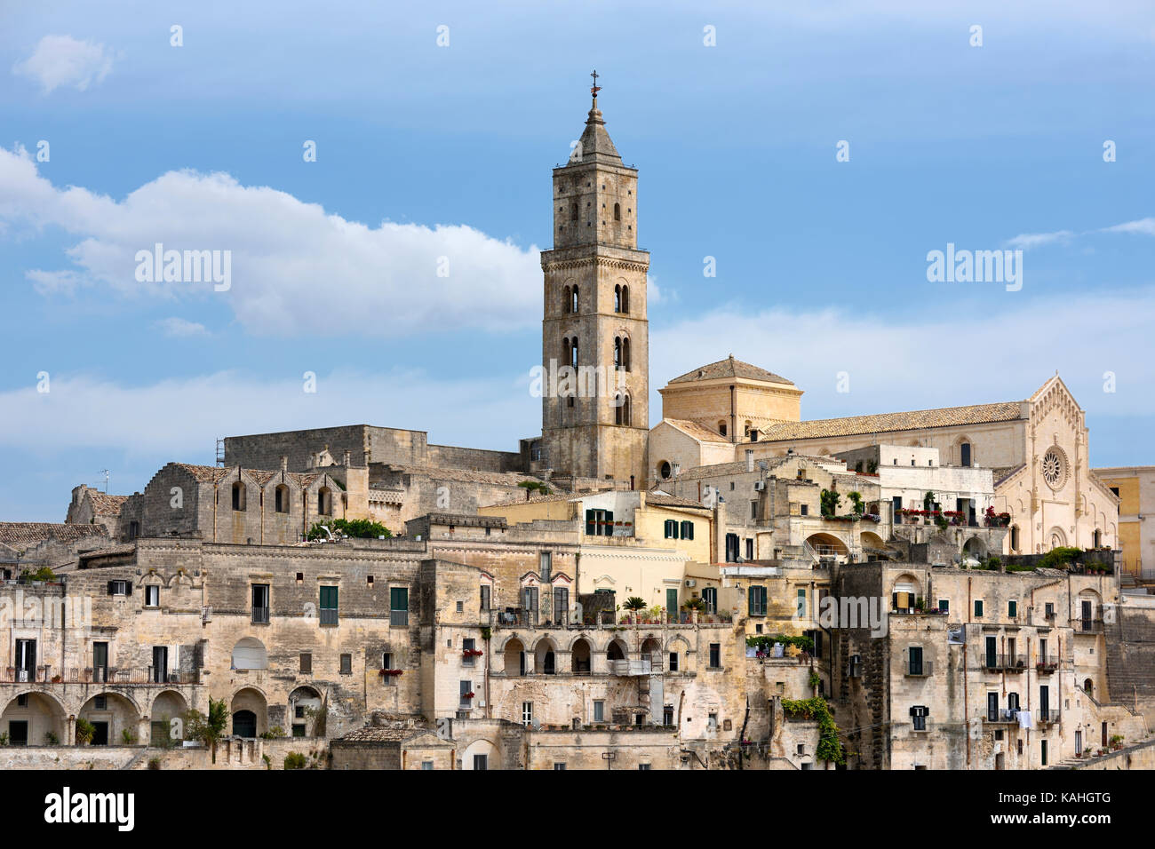 Medieval old town with cathedral, Sassi di Matera, Capital of Culture 2019, Matera, province of Basilicata, Italy Stock Photo