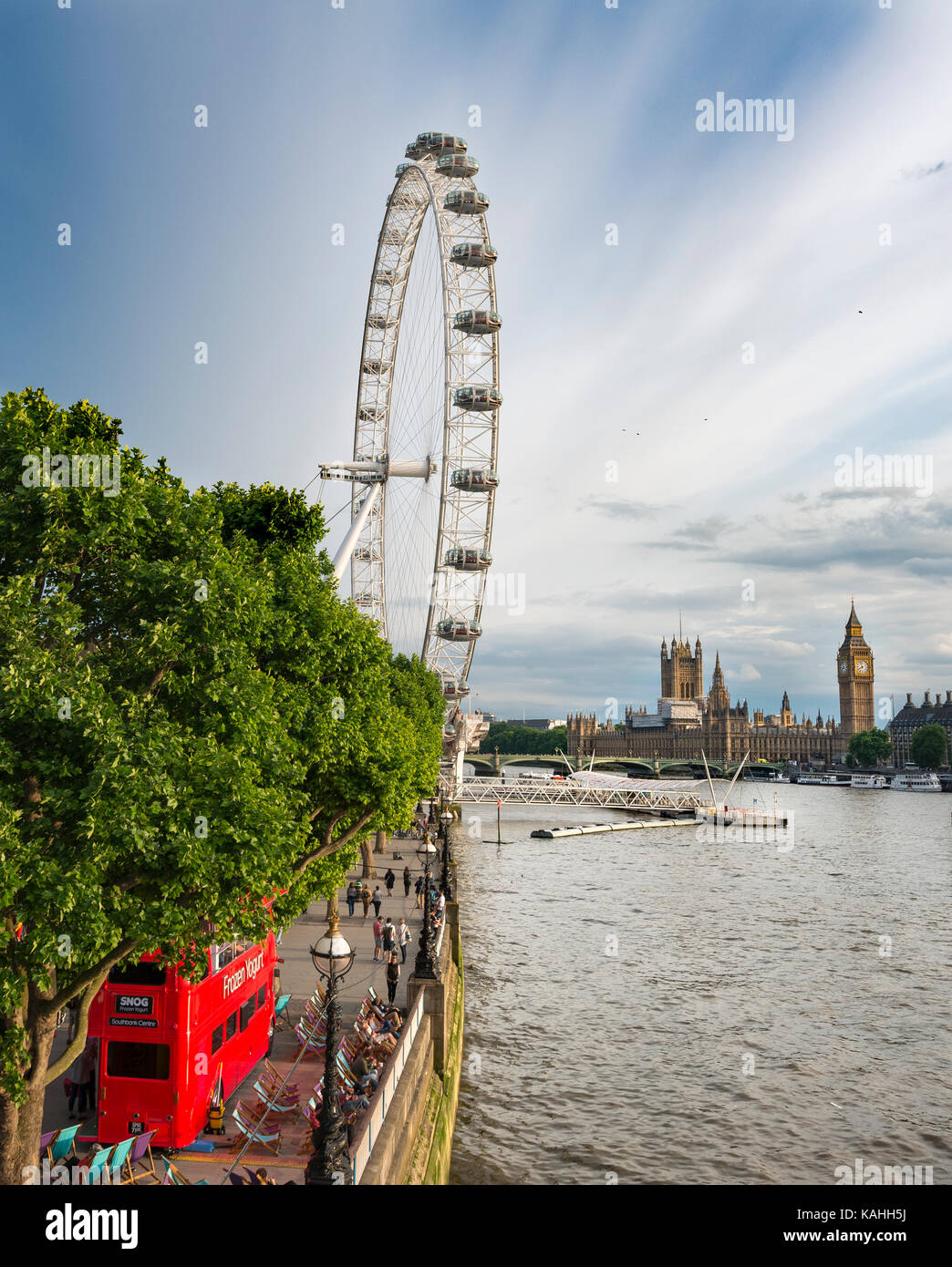 The view of the London Eye, River Thames and Big Ben from the Golden  Jubilee Bridge stock photo - OFFSET