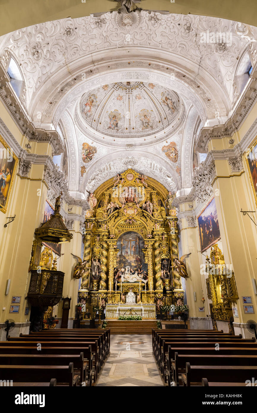 Nave, dome, high altar, Iglesia de San Jorge in the Hospital de la Santa Caridad, Seville, Andalusia, Spain Stock Photo