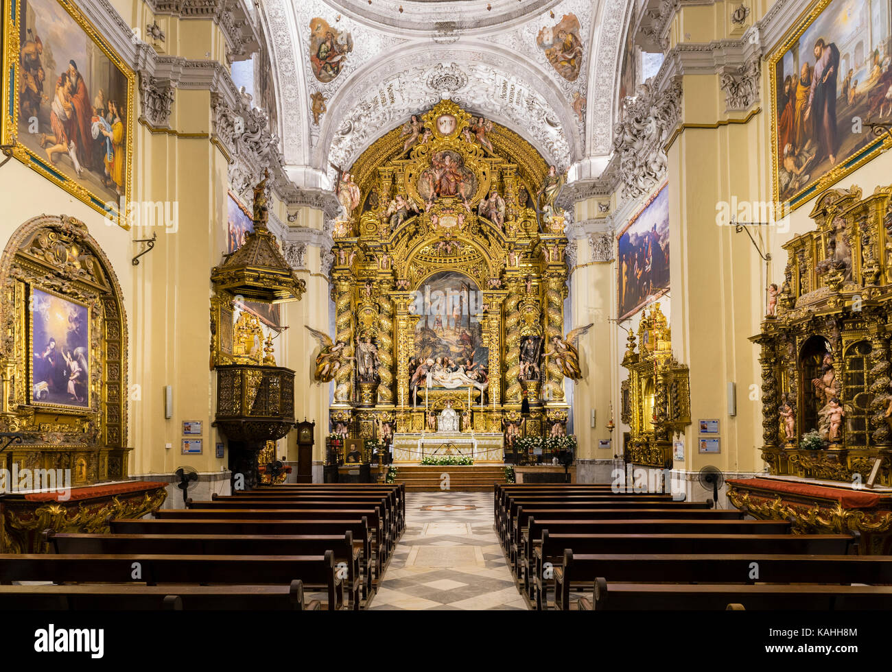 Longhouse, high altar, Iglesia de San Jorge in the Hospital de la Santa Caridad, Seville, Andalusia, Spain Stock Photo