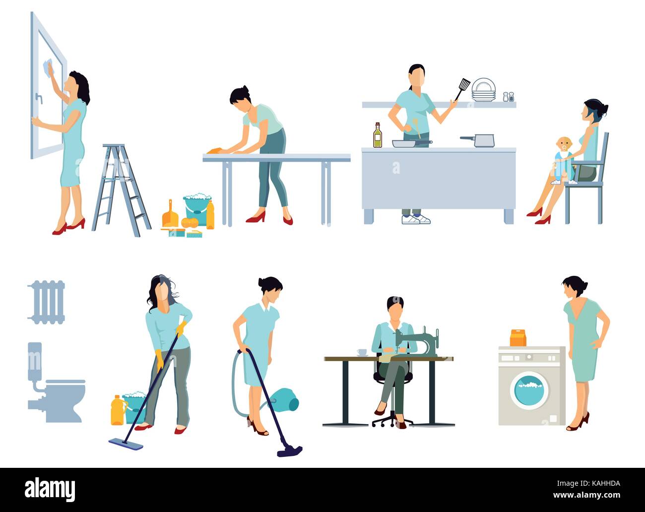 housewife at homework illustration Stock Vector