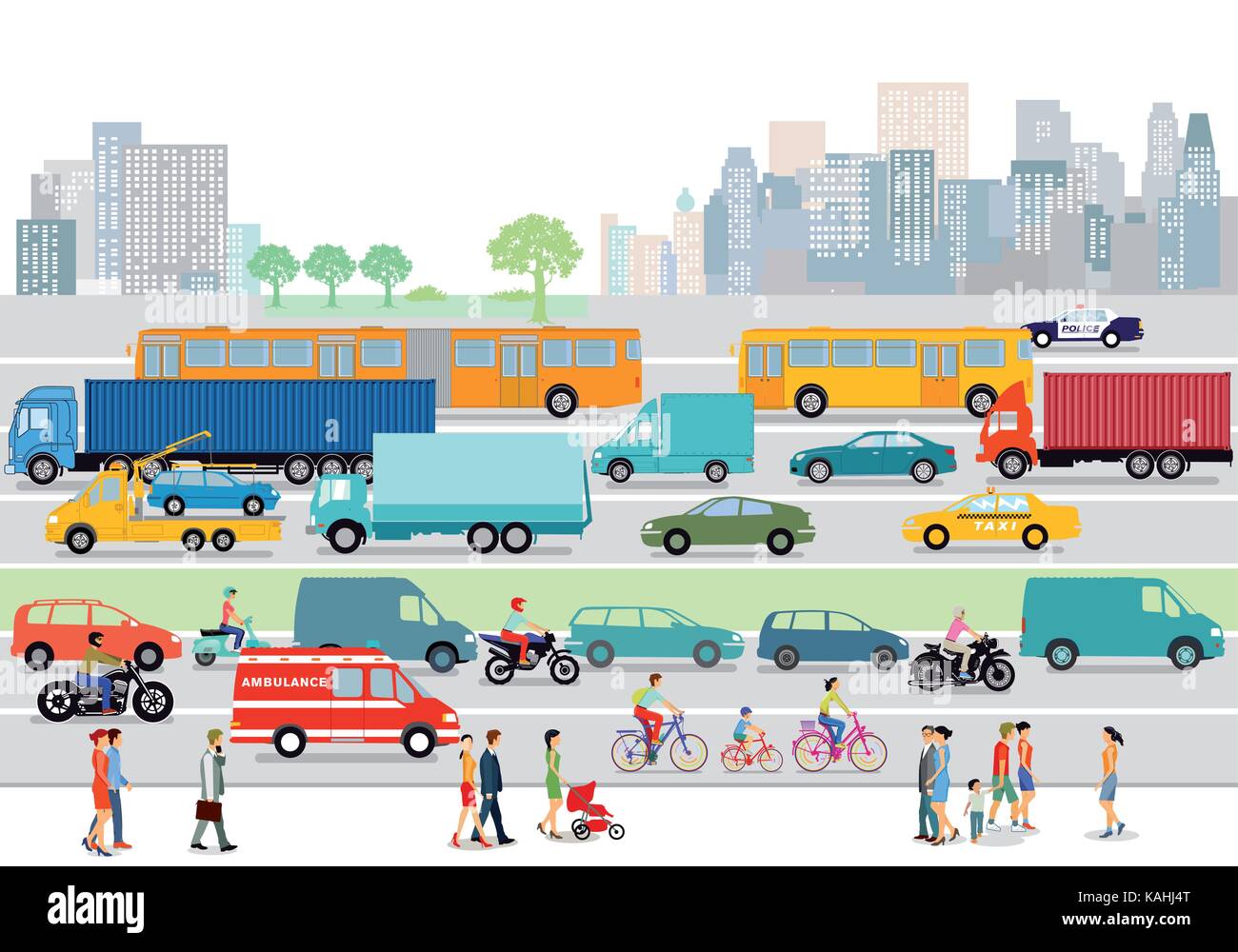 great city with road traffic and pedestrians Stock Vector Image & Art ...