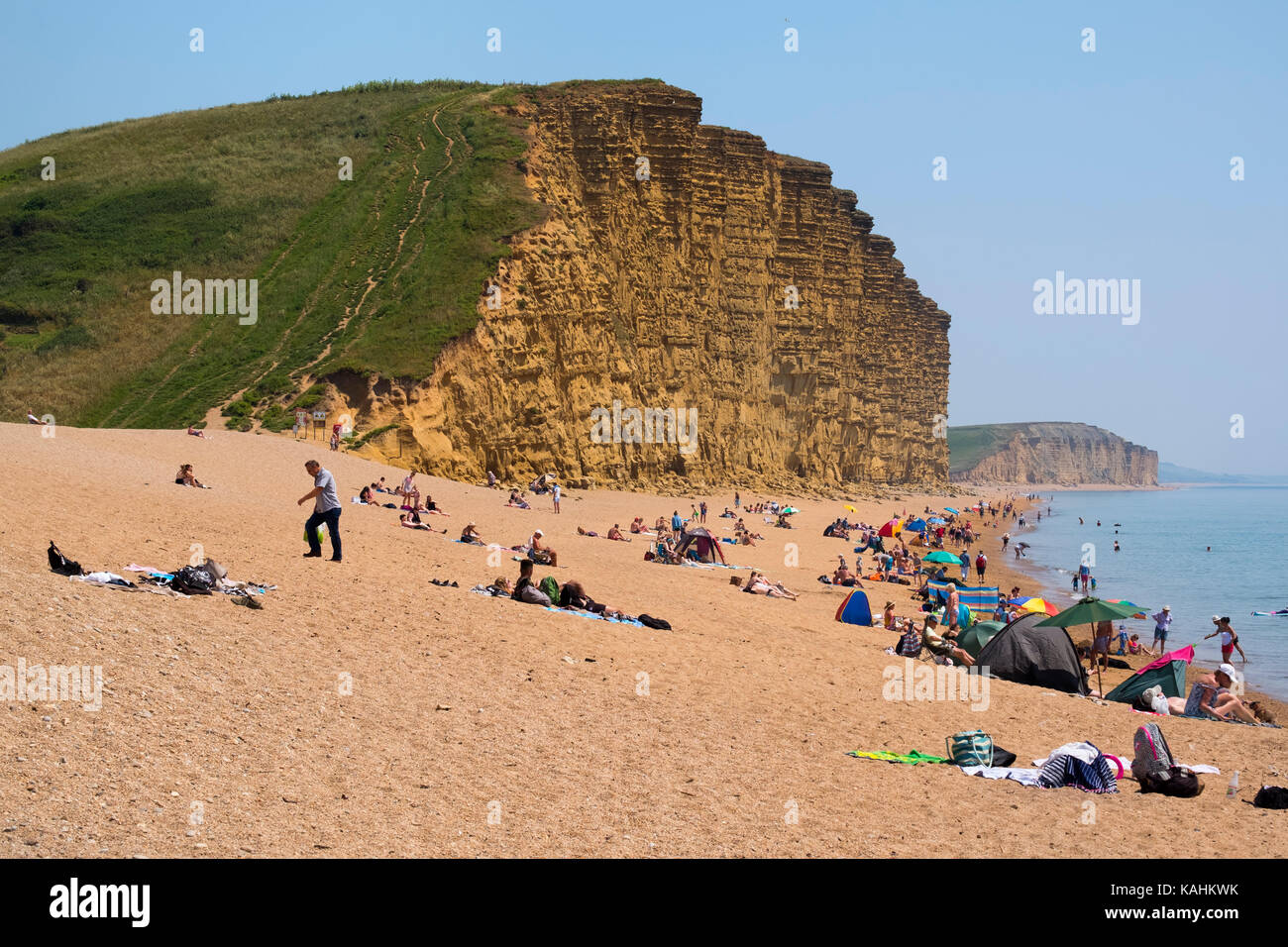 East Cliff and beach at West Bay on the Jurassic Coast, Dorset, England, UK Stock Photo