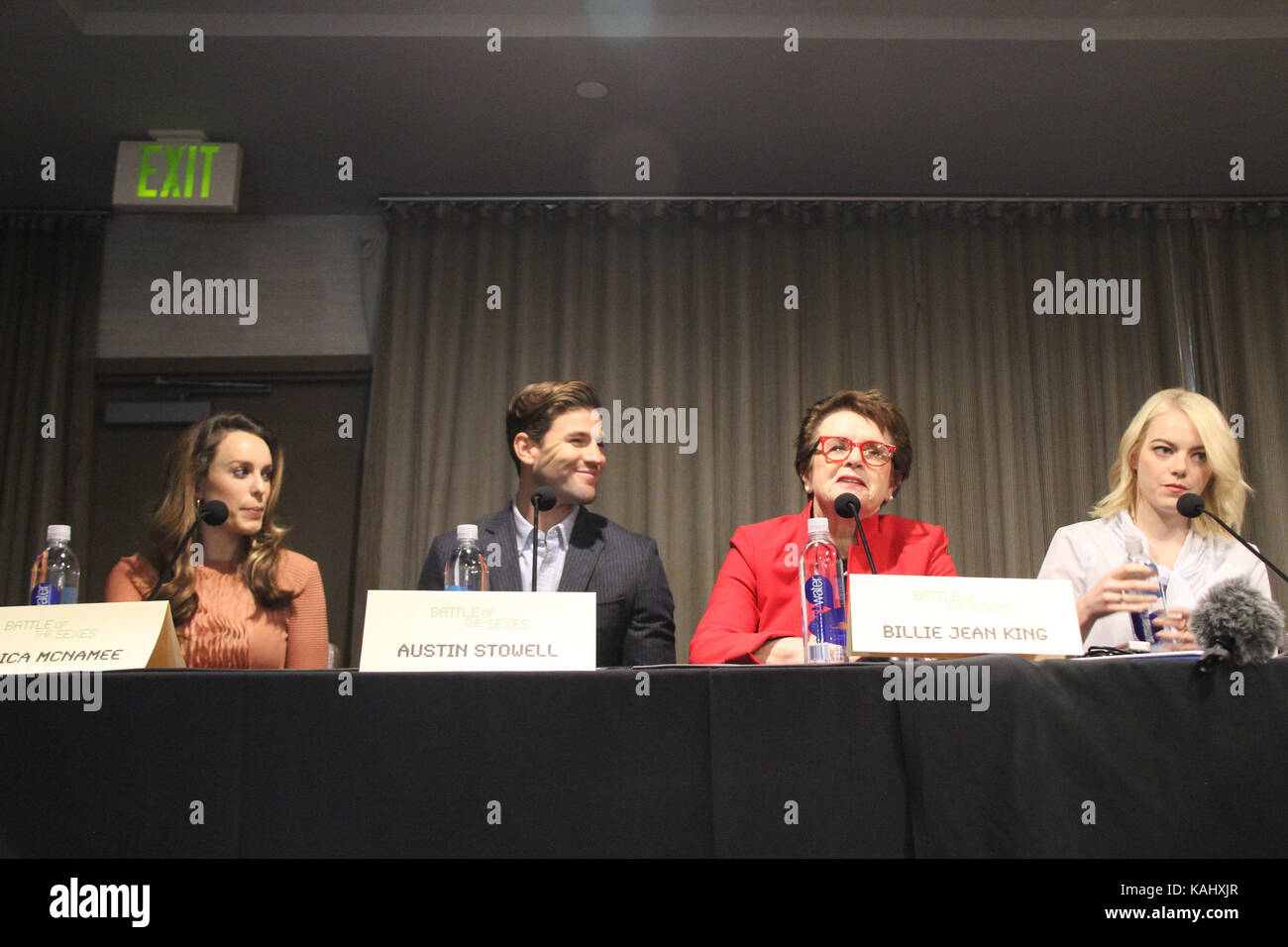 Jessica McNamee, Austin Stowell, Billie Jean King, Emma Stone 09/17/2017 "Battle of the Sexes