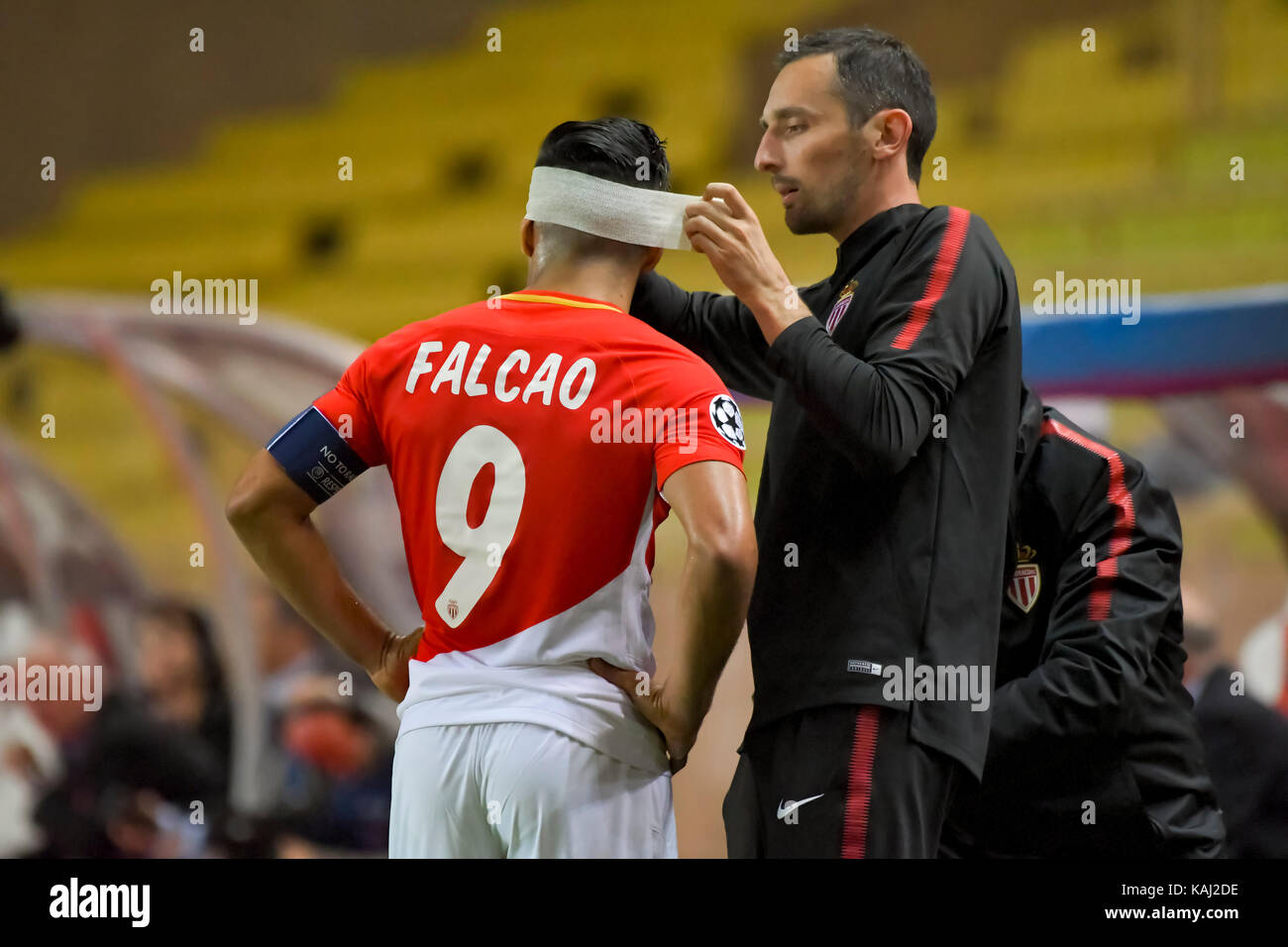 Monaco, France. 26th Sep, 2017. Radamel Falcao injury (AS Monaco) during  the Champions League Group Match between AS Monaco and FC Porto in the  Stade Louis II in Monaco, 26 September 2017