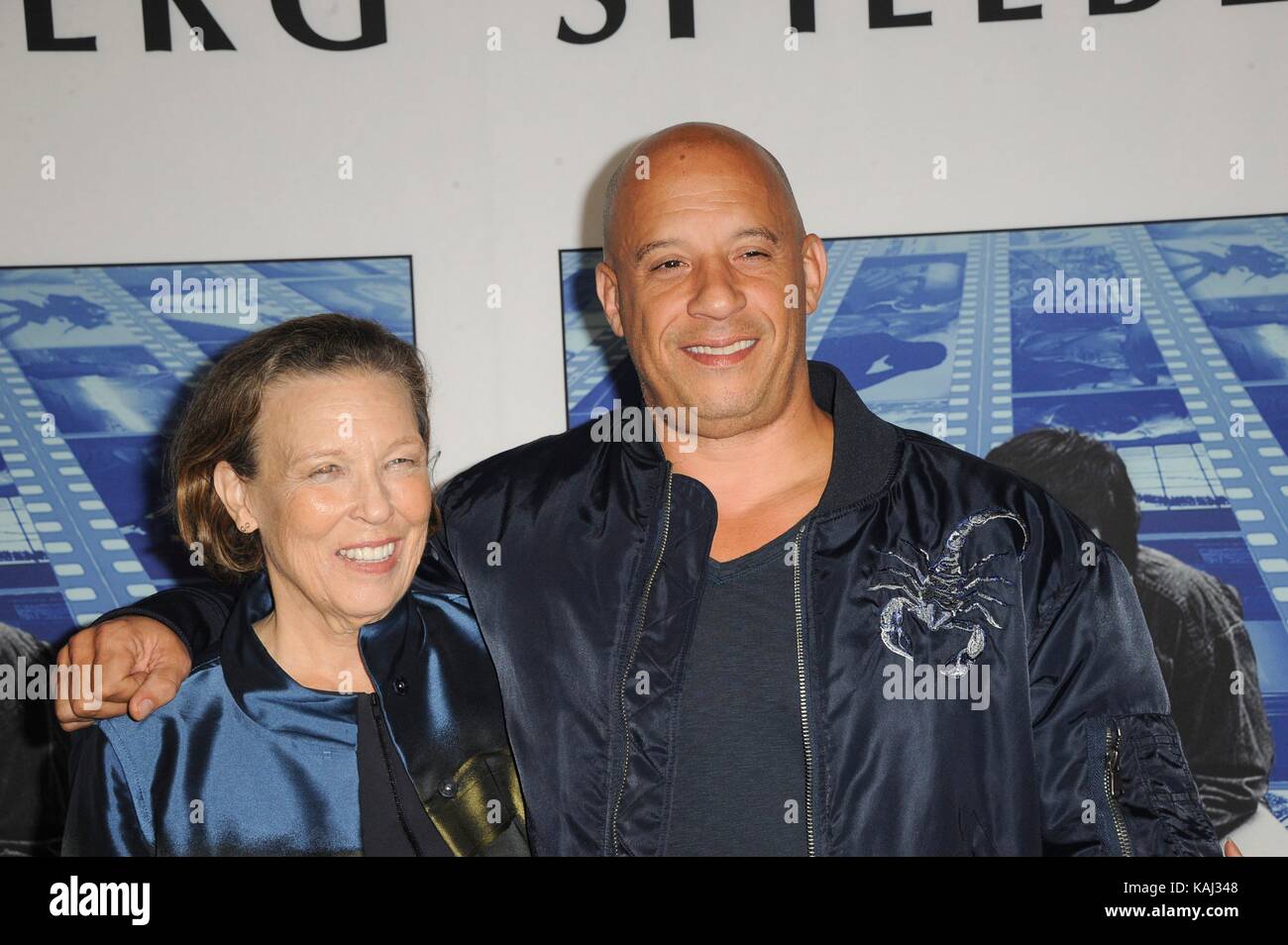 Los Angeles, CA, USA. 26th Sep, 2017. Delora Vincent, Vin Diesel at arrivals for HBO's Documentary Film SPIELBERG Premiere, Paramount Studios, Los Angeles, CA September 26, 2017. Credit: Elizabeth Goodenough/Everett Collection/Alamy Live News Stock Photo