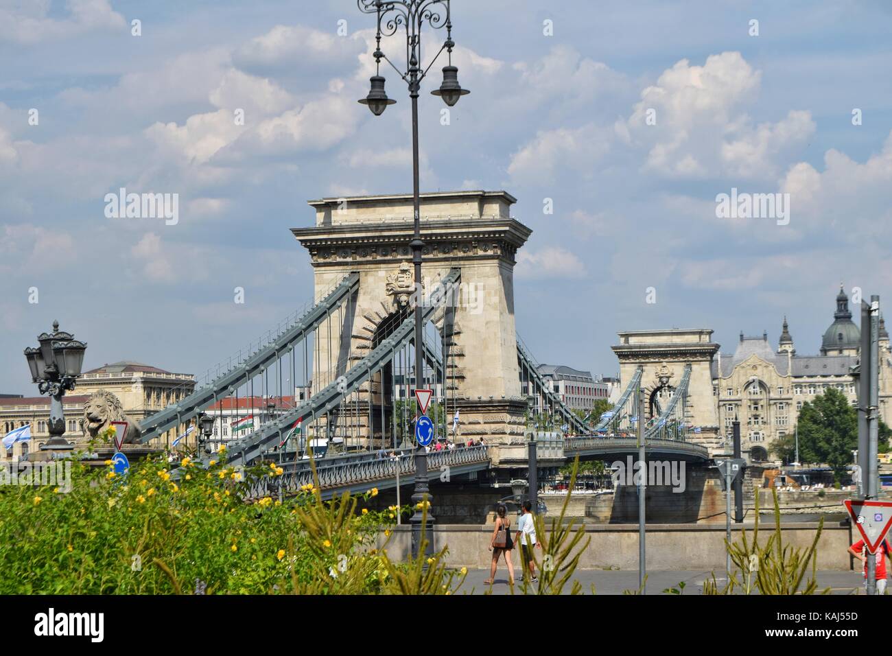 Szechenyi Lanchid chain bridge, Budapest Stock Photo