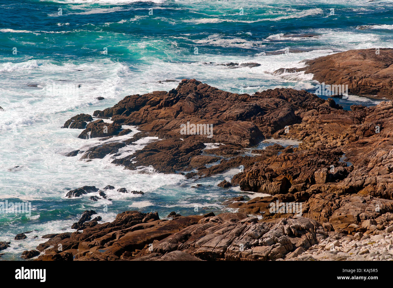 Rocky coastline, Las Marinas-Bayona, Pontevedra province, Region of Galicia, Spain, Europe Stock Photo