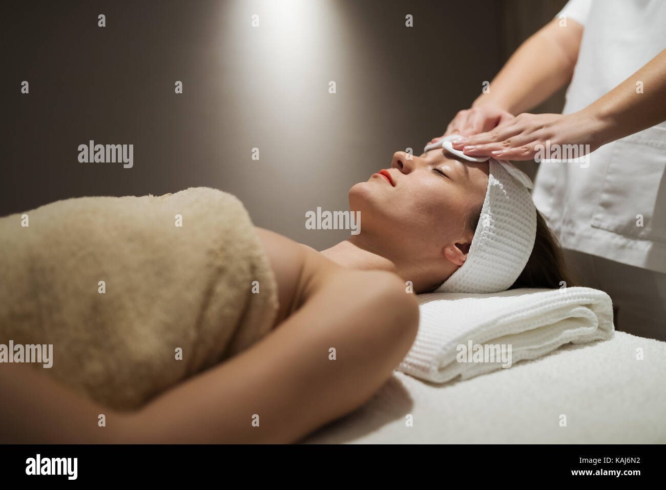 Skin and face treatment at massage spa resort Stock Photo