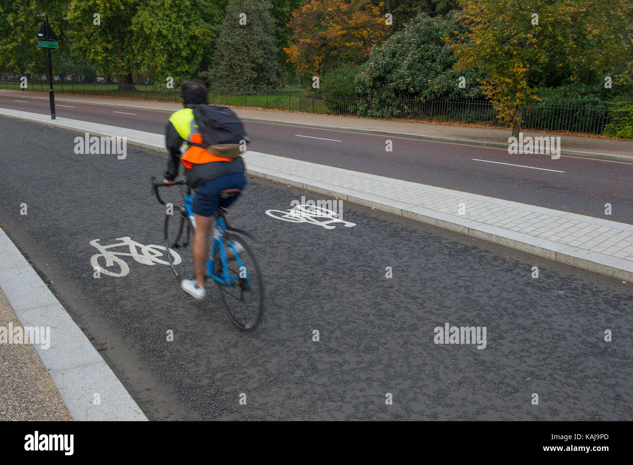 Dedicated cycle lanes through Hyde Park, West Carriage Drive, London