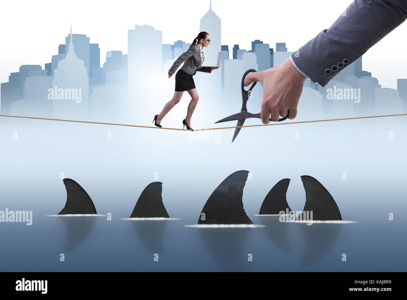 Hand Cutting Rop Hand cutting rope in business risk concept Stock Photo - Alamy