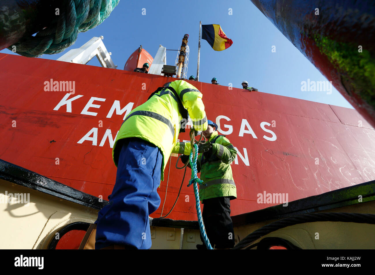 Tug boat MSC Viking pulls Kemira Gas on the Manchester Ship Canal by