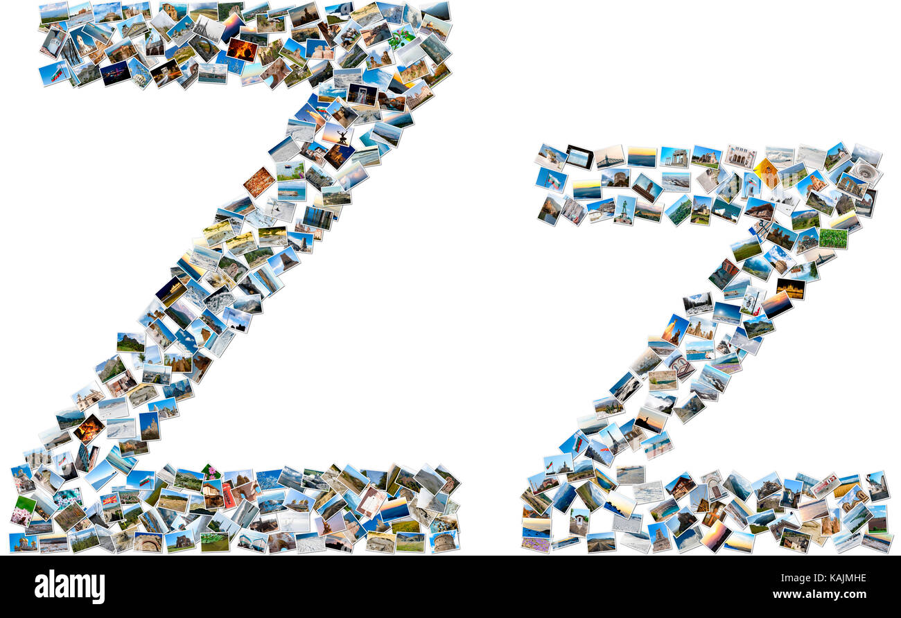 The alphabet series - collage of travel photos forming capital and small english letter Z Stock Photo
