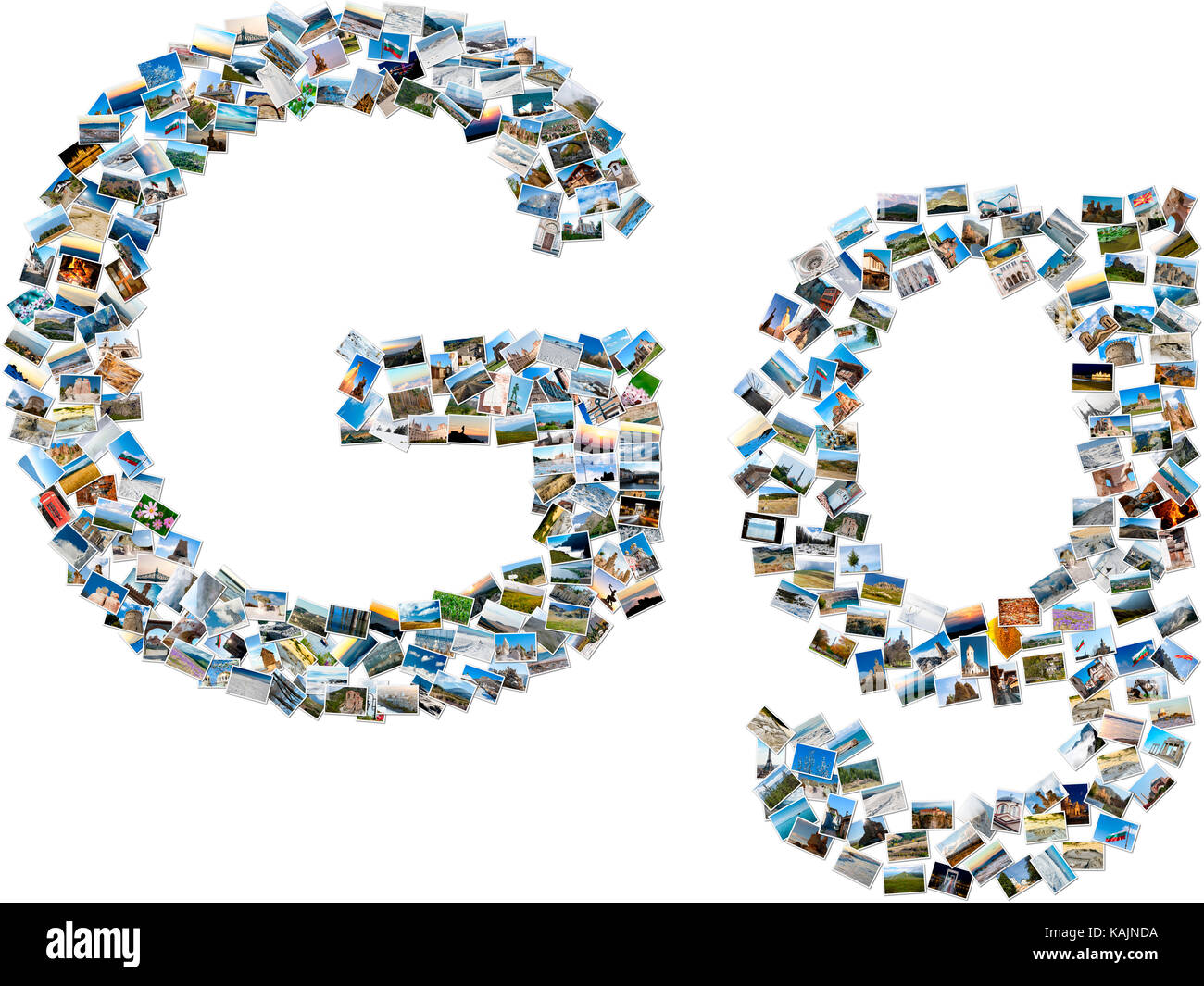 The alphabet series collage of travel photos forming capital and