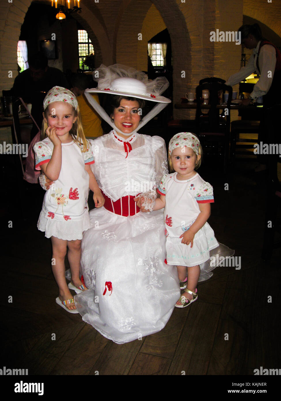 Children meeting Mary Poppins in Disney World, Florida USA Stock Photo