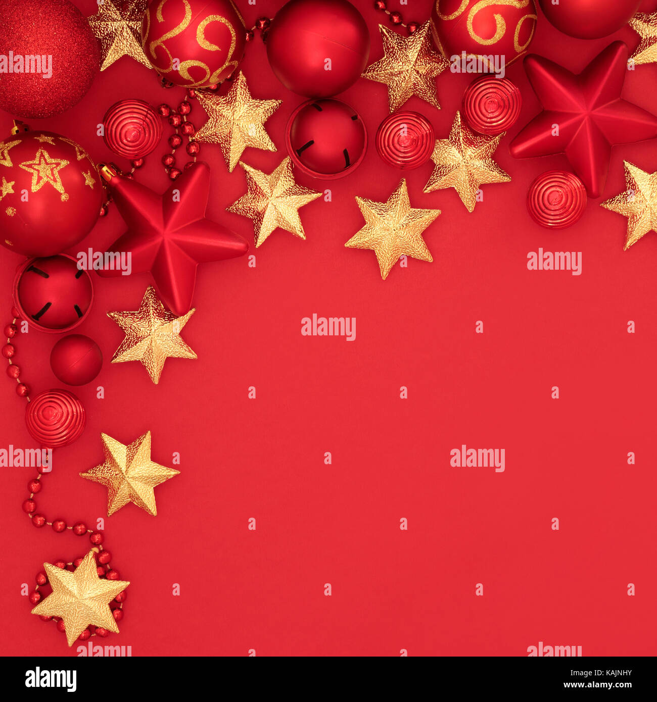 Christmas background border with red and gold bauble decorations Stock ...