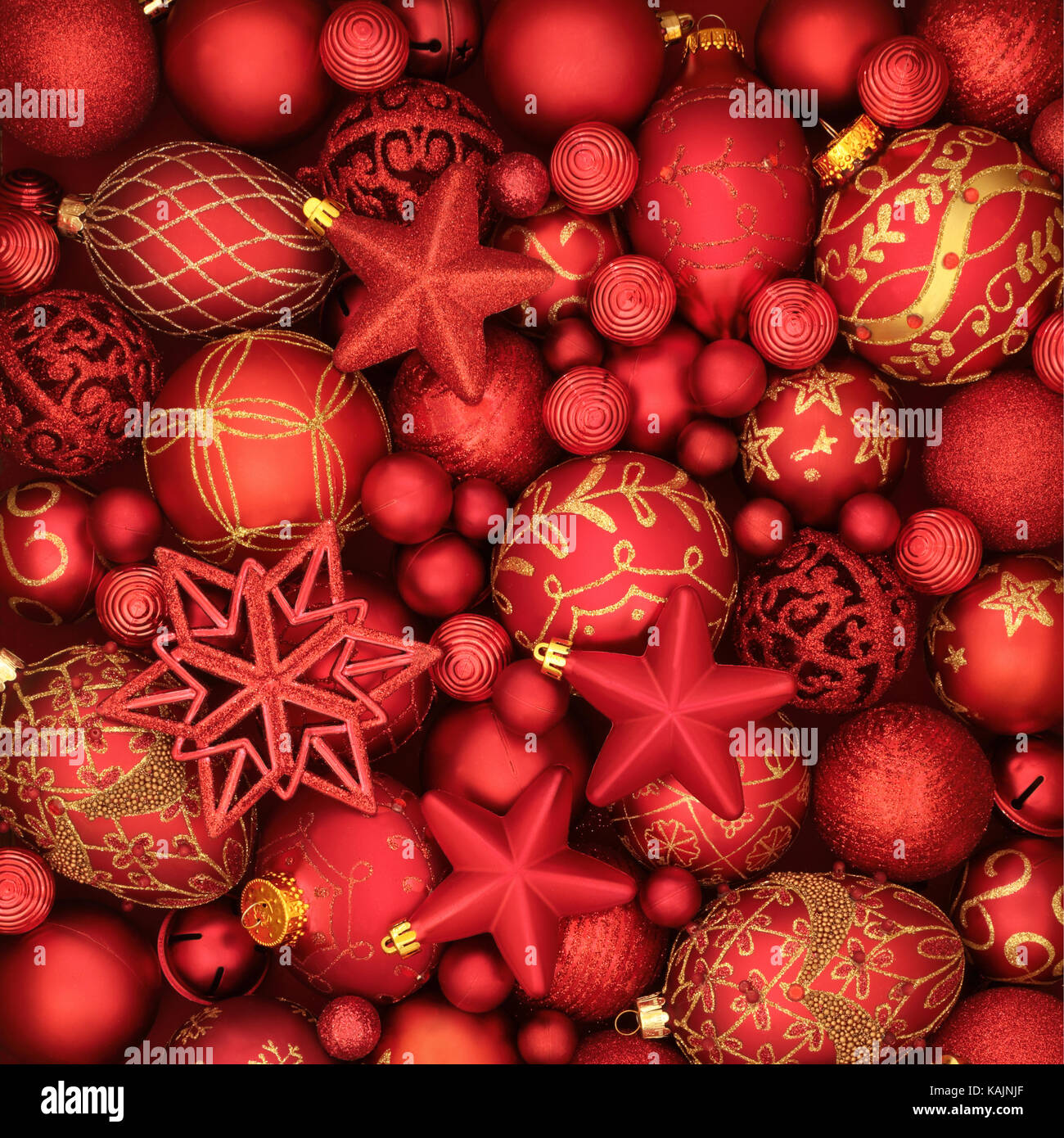 Christmas background with red and gold bauble decorations Stock Photo ...