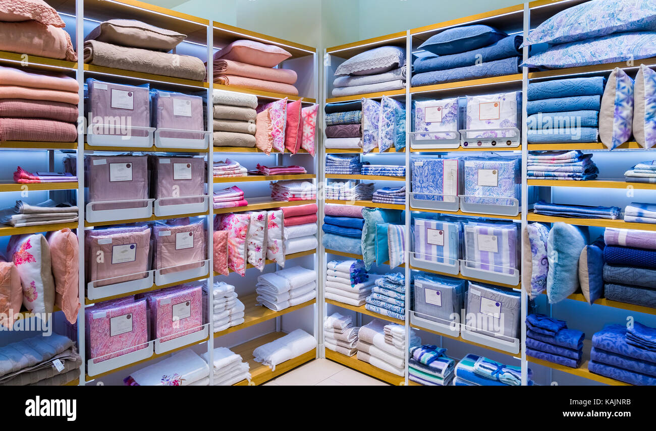 Moscow, Russia - September 15. 2017. Bed linen in shop Zara Home store in  the mall Zelenopark Stock Photo - Alamy